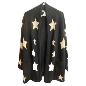 Brodie Women’s Fine Cashmere Black Open Front Long Cardigan Stars - Size XS